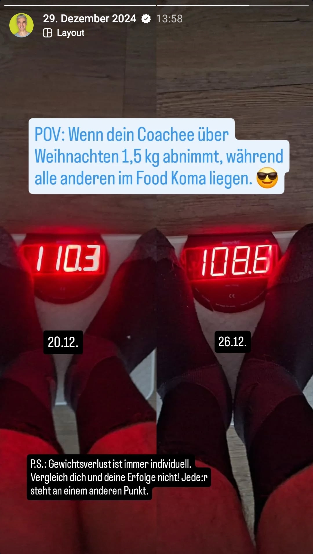 Erfolg beim veganen Ernährungscoaching - über Weihnachten 1,5 kg abgenommen